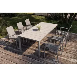 SIENA GARDEN Silva Garten-Essgruppe, silber/washed grey/weiß-grau, Alu/Keramik/Ranotex®, 220 x 100 cm, pulverbeschichtet, stapelbar