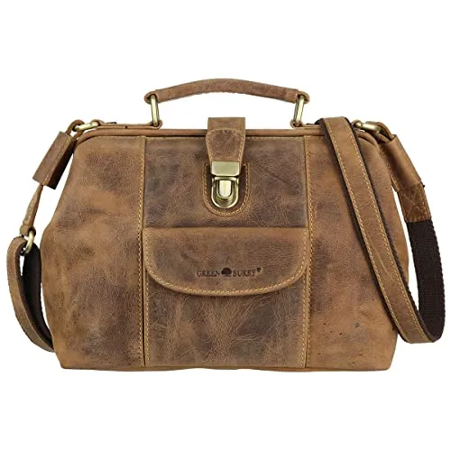 Greenburry Vintage Handtasche Leder 31 cm - Damentasche im Vintage Look, mit Bügelverschluss und abnehmbarem Schultergurt aus Leder