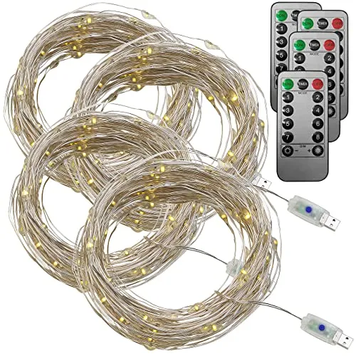Lunartec Weihnachtslichter: 4er-Set USB-LED-Lichterdraht, 100 LEDs, 8 Modi, 10 m, warmweiß (Lichterkette Timer, Lichterkette mit Fernbedienung, Zigarettenanzünder)