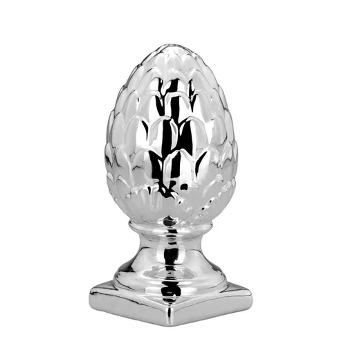 großer Deko Pinienzapfen stehend auf Fuß 17x8.3 cm Porzellan silber galvanisiert