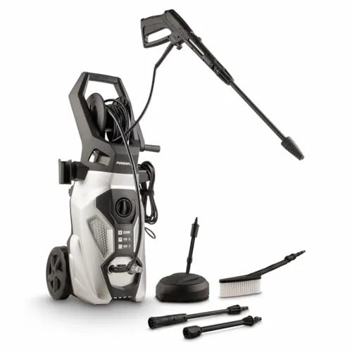 Powerplus Elektrischer Hochdruckreiniger POWXG90504-2200 Watt Terrassenreiniger, Start/Stopp-Funktion, Max. 170 Bar Druck und 50°C Temperatur, 8 m Schlauch und Zubehör inbegriffen