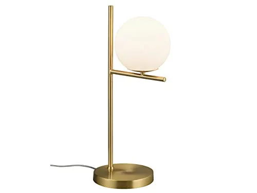 meineWunschleuchte Große Tischleuchte in Messing mit Glaskugel Lampenschirm Weiß, Höhe 52cm