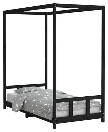 vidaXL Kinderbett Schwarz 90x190 cm aus massivem Kiefernholz - Robustes Kinderbett aus Kiefernholz mit Baldachin-Bettgestell für Privatsphäre. Ideal für Kinder ab 4 Jahren, leichtes Ein- und Aussteigen.