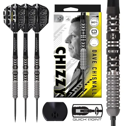 Harrows Chizzy 90% Tungsten Darts Serie 4, Steeltip Darts Set mit Quick Point System, erhältlich in 22g, 23g, 24g & 26g mit Quick Point Tool, schwarzen Supergrip Carbon Shafts & Silica Flights (26g)