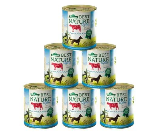 Dehner Best Nature Hundefutter Light, Nassfutter fettreduziert, für übergewichtige Hunde, Rind / Zucchini, 6 x 400 g Dose (2.4 kg)