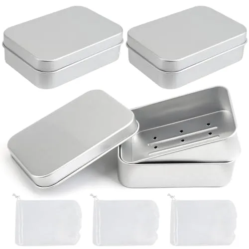 Seifendose Reise 3 Stück Aluminium Seifenbox mit Abtropfgitter, Klein Wasserdicht Seifenschale mit Deckel, Tragbar Reise Seifenbehälter für Feste Seife Dusche Zuhause Outdoor Camping(10 * 7.1 * 3cm)