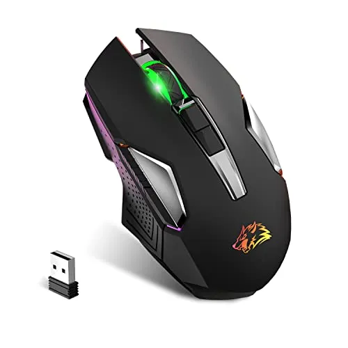 KUIYN X18 Kabellose Gaming-Maus 2,4 G, wiederaufladbar, 600 mAh Lange Lebensdauer, 7 RGB-Lichter, 2400 DPI, intelligente Energieeinsparung, leises Klicken, USB-Empfänger, optisch, für PC/Mac/PS4/XBOX