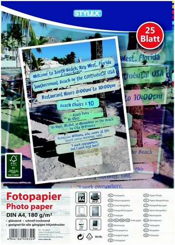 Stylex Schreibwaren Fotopapier 25 Blatt Fotopapier / A4 / glänzend / 180g/m²