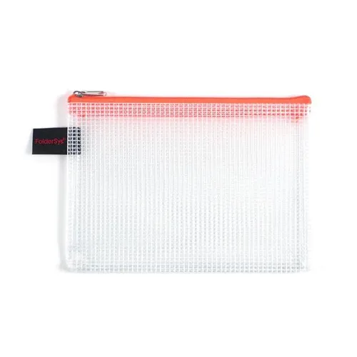 FolderSys Reißverschlussbeutel transparent/orange 0,15 mm - Sonstige Hüllen – Praktischer Reißverschlussbeutel mit Handschlaufe, ideal zum Sortieren und Aufbewahren von Unterlagen und Utensilien.