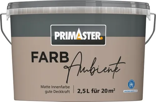 Primaster Farbambiente Wandfarbe matt naturbraun 2,5 L - Hochwertige Wandfarbe in matt naturbraun für ein harmonisches Ambiente. Ideal für Innenräume, mit einfacher Anwendung und erstklassiger Deckkraft.