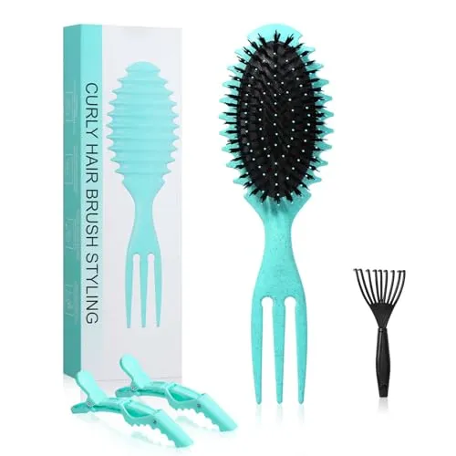 Brencco Lockenbürste, Curly Hair Brush, Haarbürste zum Kämmen und Formen, Reduziert Ziehen und Locken Trennung für Definierte Locken (grün)