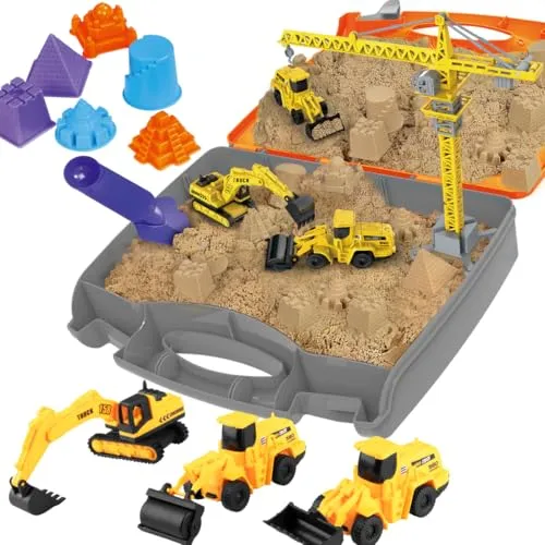NEO TOOLS Kinetischer Toy Sand Baustellenset - Outdoor-Spielzeug mit 0,75 kg kinetischem Sand und vielfältigen Baufahrzeugen, fördert Kreativität und handwerkliches Geschick bei Kindern ab 3 Jahren.