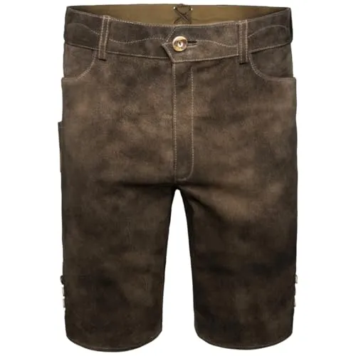 Spieth & Wensky Leder-Shorts Pio schotter Ziegenleder Herren - Hochwertige Trachtenlederhosen aus Ziegenleder, ideal für festliche Anlässe und traditionelle Feste, mit Pflegehinweis für lange Haltbarkeit.