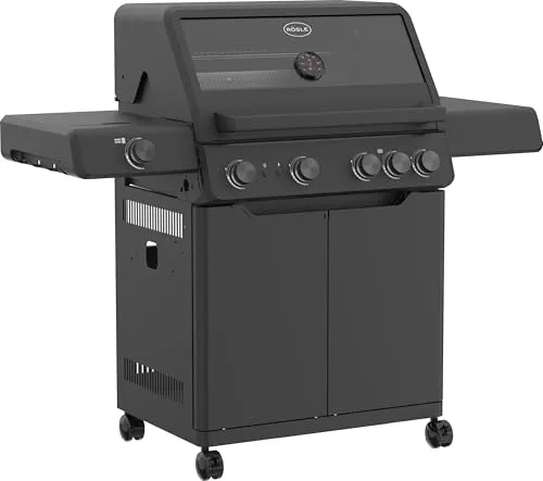 Rösle Gasgrill ALLFLAME Hero 4 - Schwarz - Premium Gasgrill mit 4 HEATSPIRE-Brennern, großem Glaseinsatz für optimalen Einblick und emaillierten Gusseisenrosten für perfektes Branding. Ideal für Grillliebhaber!