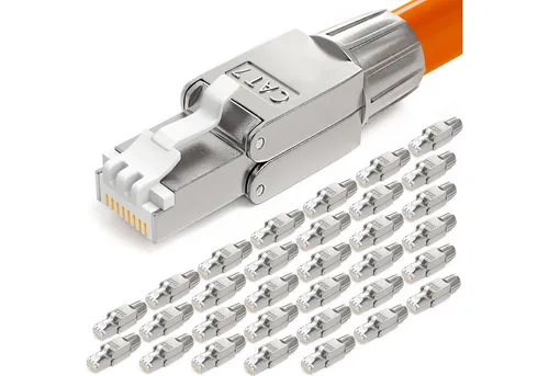 hb-digital 32x CAT7 Netzwerkstecker RJ45 schmal - Hochwertiger CAT.7 Netzwerkstecker für stabile Verbindungen. Einfache, werkzeuglose Montage und ideale Eignung für DIY-Netzwerke. Robustes Design mit Nickel-Beschichtung für optimale Leistung.