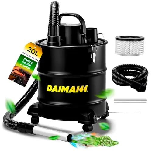 Avilia Elektrischer Aschesauger aus Metall, 900 W, 20 l, beutellos, mit waschbarem HEPA-Filter und Rädern, Aschesauger für Pelletöfen, Kamine und Grills – 39,5 x 30,5 x 30,5 cm