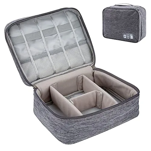 Elektronische Tasche Groß Elektronik Zubehör Organizer Wasserdicht Kabeltasche für Kabel SD-Karten Festplatte Power Bank USB Sticks Grau