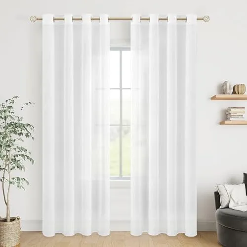 MRTREES Voile Gardinen kurz 2er-Set Leinenoptik Vorhang mit Ösen im Modernen Stores Gardinen Schals Weiß 225×140 (H×B) für Wohnzimmer Schlafzimmer Kinderzimmer