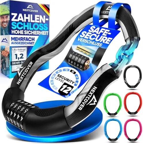 Nextcover Kettenschloss mit Zahlencode - Hochsicherheits Fahrradschloss - Kettenschlösser mit 5-stelligem Zahlencode, bieten maximalen Schutz für dein Bike dank bester Verarbeitung und Sicherheitsstandards - 100% Zufrieden oder Geld zurück!