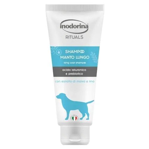 Inodorina Shampoo für langhaarige Hunde Rituals (250 ml) - Mildes Shampoo ohne Parabene für ein weiches und geschütztes Fell - Mit Malvenextrakt, Flachs und UV-Filter
