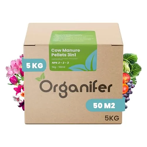 Kuhmist-Granulat 3In1 (5 Kg - 50 M2) - Allround-Organischer Dünger - Kuhmist - Gülle-Granulat - Bodenverbesserer - Getrocknetes Kuhmist-Granulat - Lavamehl-Zugabe - Langanhaltende Wirkung - Organifer