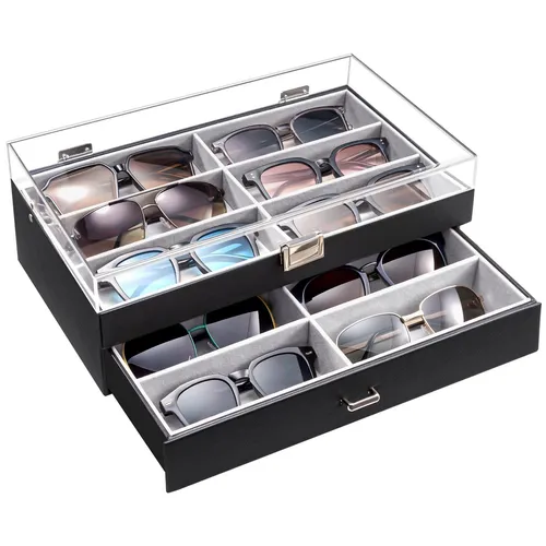 Etagen Brillenbox 12 Slots Sonnenbrillen Displaybox Aufbewahrungsbox aus Le... 2