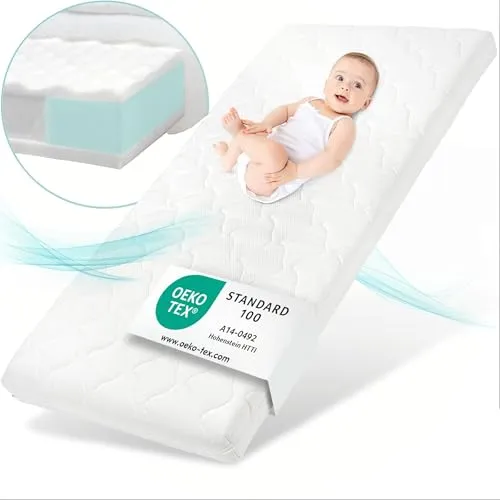 Sun Garden Babymatratze 60x120 cm mit Trittkante - Matratze für Babybett, sicher mit Trittkante für erste Gehversuche, Oeko-Tex 100 zertifiziert, waschbarer Bezug bis 60°C für hygienische Sauberkeit.