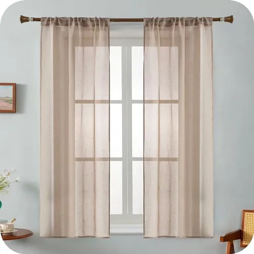 GIRASOLE 1 Paar Vorhänge aus transparentem Voile in Leinenoptik, für Wohnzimmer, Schlafzimmer, Balkon, Fenster und Innenbereich, 2 Vorhänge mit Schlaufen (Taupe, 70 x 150 cm)
