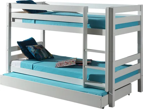 Etagenbett >PINO< in Kiefer massiv weiß lackiert - 210x140x105 (BxHxT)