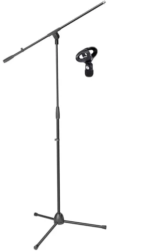 ADAM HALL Eco Mikrofonständer Mikrofonstativ S5BE mit Galgen/Schwenkarm, Höhe 98 bis 162 cm, Mikrofonklammer/Mikrofonklemme Ø 23-36 mm Schwarz 1 x