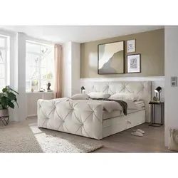 Boxxx Boxspringbett, Creme, Textil, H2, Höhe ca. 18 cm, 180x200 cm, Schlafzimmer, Betten, Doppelbetten