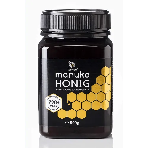 Larnac Manuka Honig 720+ MGO, 500g - Hochwertig aus Neuseeland - Brotaufstriche, hochwertiger Manuka Honig mit garantiertem MGO-Gehalt von 720 mg/kg, direkt aus nachhaltiger Imkerei in Neuseeland.