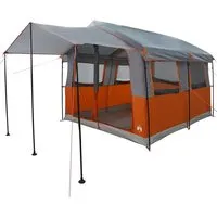 vidaXL Familienzelt Grau und Orange 324 x 255 x 230 cm - Ideal für Sommerabenteuer - Das geräumige Familienzelt bietet Platz für entspannte Nächte und Abenteuer. Mit wasserfestem Material und praktischem Reißverschluss ist es der perfekte Begleiter für Naturliebhaber, die Komfort schätzen.