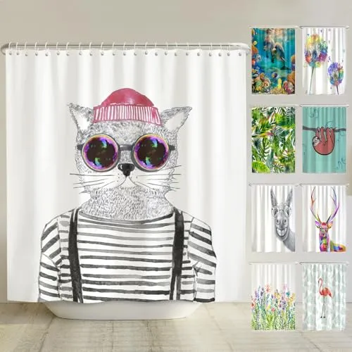 arteneur® Hipster Katze Berlin Duschvorhang 240x200 in grau von Arteneur