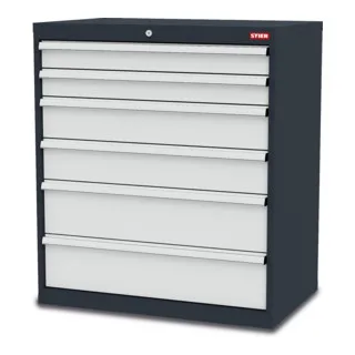 STIER Schubladenschrank mit 6 Schubladen - Robust und Ergonomisch - Aufbewahrungsschränke mit 6 verzinkten Schubladen, 100% Auszug und Tragkraft von 80 kg. Ideal für Handwerk und Industrie, vereint Leistungsstärke und Ergonomie.