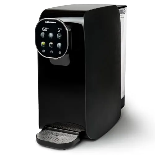 OsmoFresh Auftisch Osmoseanlage Quella Pro Black - Heißwasserspender mit 7-fach Umkehrosmose Filterung, 6 Temperaturstufen für kalkfreies Trinkwasser und einfache Installation überall