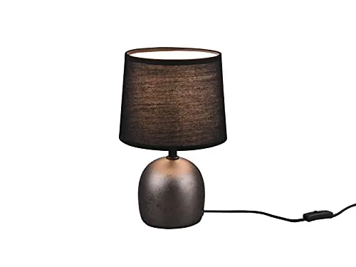 Kleine Tischleuchte mit Keramikfuß Silber und Stoffschirm Schwarz, 26cm - Elegante Tischleuchte mit antikem Keramikfuß und dimmbarem Stoffschirm. Ideal für stimmungsvolle Beleuchtung in jedem Raum. E14 LED austauschbar, 150cm Kabellänge.