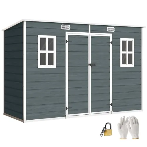 Gerätehaus 3,2m² mit Pultdach aus Kunststoff - Praktisches Gartenhaus mit 3,2 m² Fläche, abschließbar und einfach zu montieren. Ideal für die Aufbewahrung von Gartenwerkzeugen und Zubehör. Robuste Konstruktion aus UV-behandeltem Kunststoff.