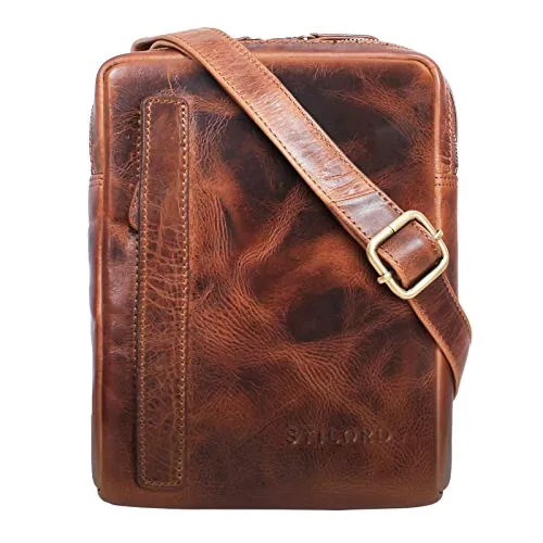 STILORD John Kleine Herren-Tasche Ledertasche Vintage 8,4 Zoll Tablettasche Umhängetasche Männer Schultertasche mit Reißverschluss Leder Farbe:Kara - Cognac