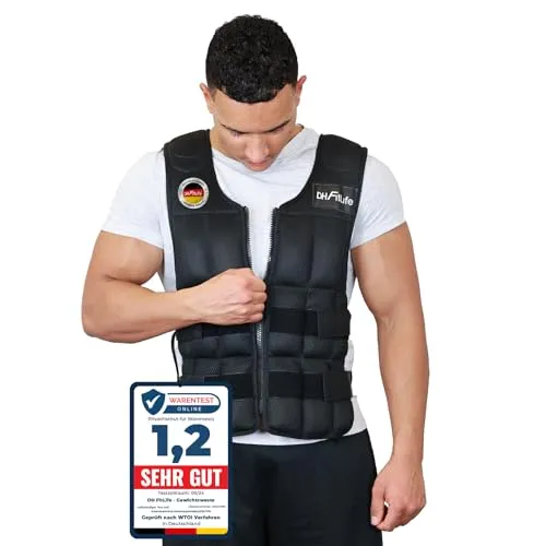 DH FitLife Verstellbare Gewichtsweste 10/20/30KG zum Muskelaufbau u. Krafttraining | Weighted Vest | Laufweste Damen Herren | Fitness Trainingsweste (Schwarz-30kg)