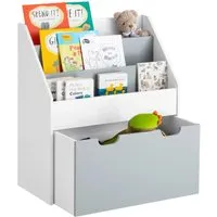SoBuy Bücherregal KMB17 - Optimales Kinderregal mit Spielzeugtruhe - Bücherschränke mit 3 Ablagefächern und herausnehmbarer Spielzeugtruhe, perfekt für Ordnung im Kinderzimmer und fördert die Leselust.