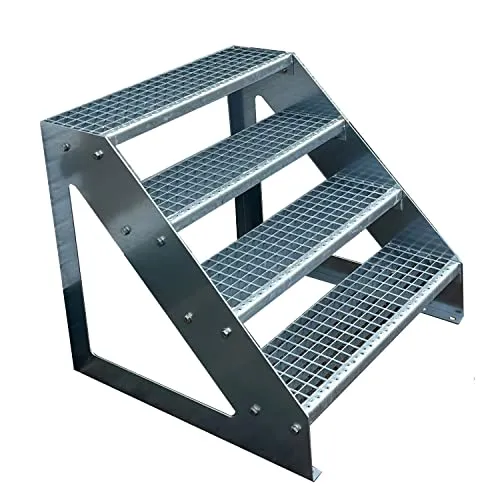Kaminbau Mierzwa Premium Treppe Freistehend 4 Stufen (Breite 600 mm) (Höhe 76cm) Wetterfest Gitterroststufe Gartentreppe
