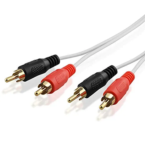 BestPlug 2 Meter Stereo Audio RCA L-R Kabel, 2 Cinch Stecker auf 2 Chinch Stecker vergoldet, Weiss