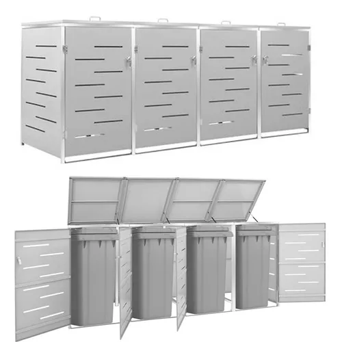 vidaXL Mülltonnenbox für 4 Tonnen aus Edelstahl - Mülltonnenbox für 4 Tonnen, 276,5 x 77,5 x 115,5 cm, aus robustem Edelstahl für einen eleganten und langlebigen Schutz Ihrer Mülltonnen.