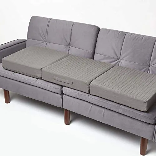 Homescapes 3-Sitzer Sofa-Sitzerhöhung - Orthopädisches Kissen 150x50 cm grau - Sitzauflagen für 3-Sitzer-Sofas mit 10 cm dickem orthopädischem Schaumstoff für optimale Unterstützung von Rücken und Gelenken. Abnehmbarer, waschbarer Baumwollbezug und praktischer Tragegriff.
