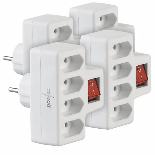 revolt 4er-Set 4-fach-Euro-Steckdose mit Ein/Aus-Schalter, 10 A, 2.300 Watt