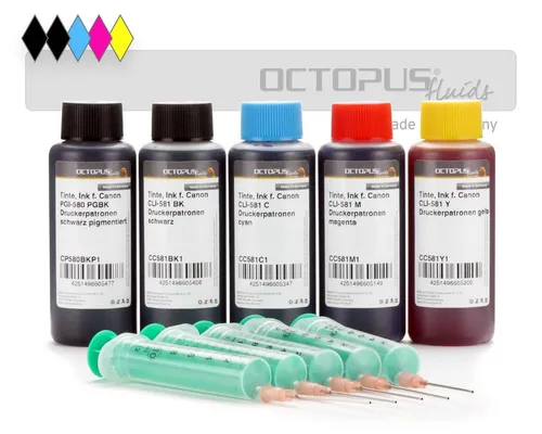 OCTOPUS Fluids Tinten Set für Canon PGI-580, CLI-581, mehrfarbig,Octopus Fluids