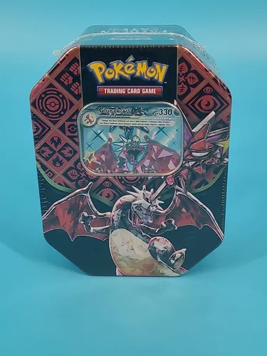 Pokémon Sammelkartenspiel Tin-Box - Karmesin Purpur Paldeas Schicksale, enthält holografische Promokarte Schillerndes Glurak-ex und 4 Boosterpacks zur Sammlungserweiterung