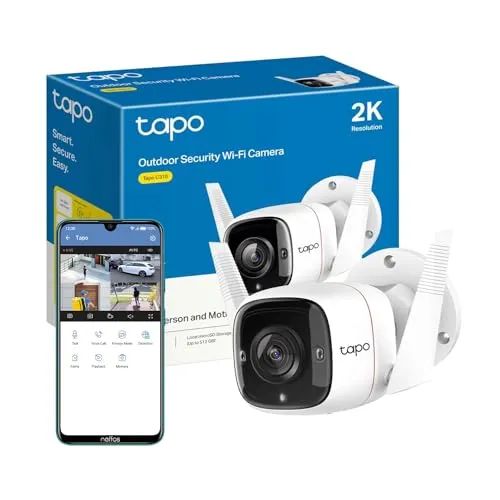 TP-Link Tapo 2K Outdoor Security Camera, Motion Detection, IP66 Weatherproof, Built-in Siren, 2-Way Audio, 3MP, Night Vision, Cloud &SD Card Storage, Works with Alexa & Google Home (Tapo C310)