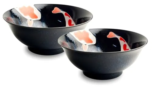 Koi-Bowls- ASIATICA | Ramen Bowl Porzellan-Schalen, versch. Größen | Hochwertige asiatische Schüssel für Reis, Nudeln, Tapas, Udon, Müsli, Suppen - Made in Japan (2er Set Bowl Ø21 cm | H9 cm)